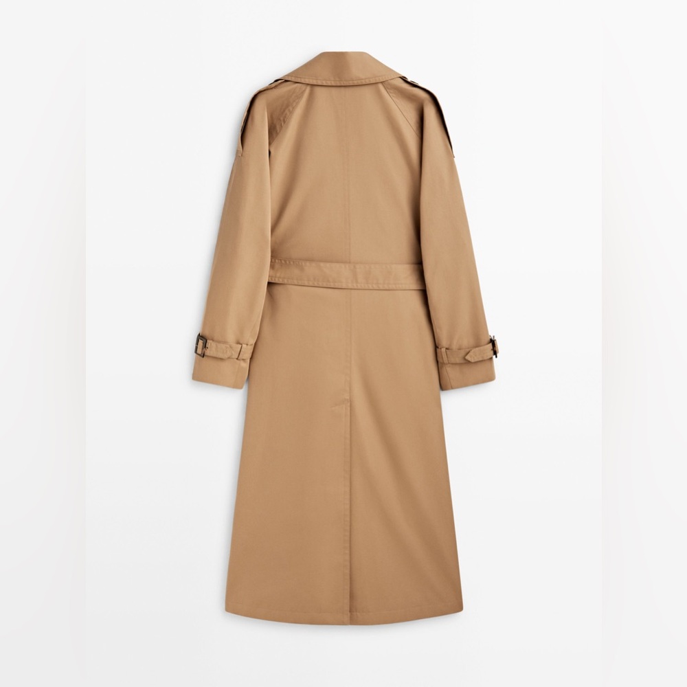 Massimo Dutti trench coat duster casual classic camel tan beige with belt - Picture 5 of 8